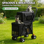 Quick-Folding Double Pet Strolling Cart with Detachable Carriers