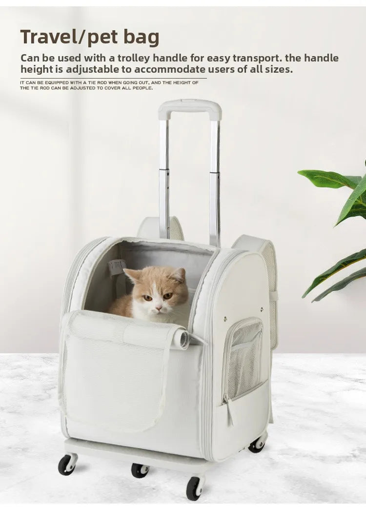 Waterproof Oxford Rolling Backpack Pet Carrier with Shoulder Straps