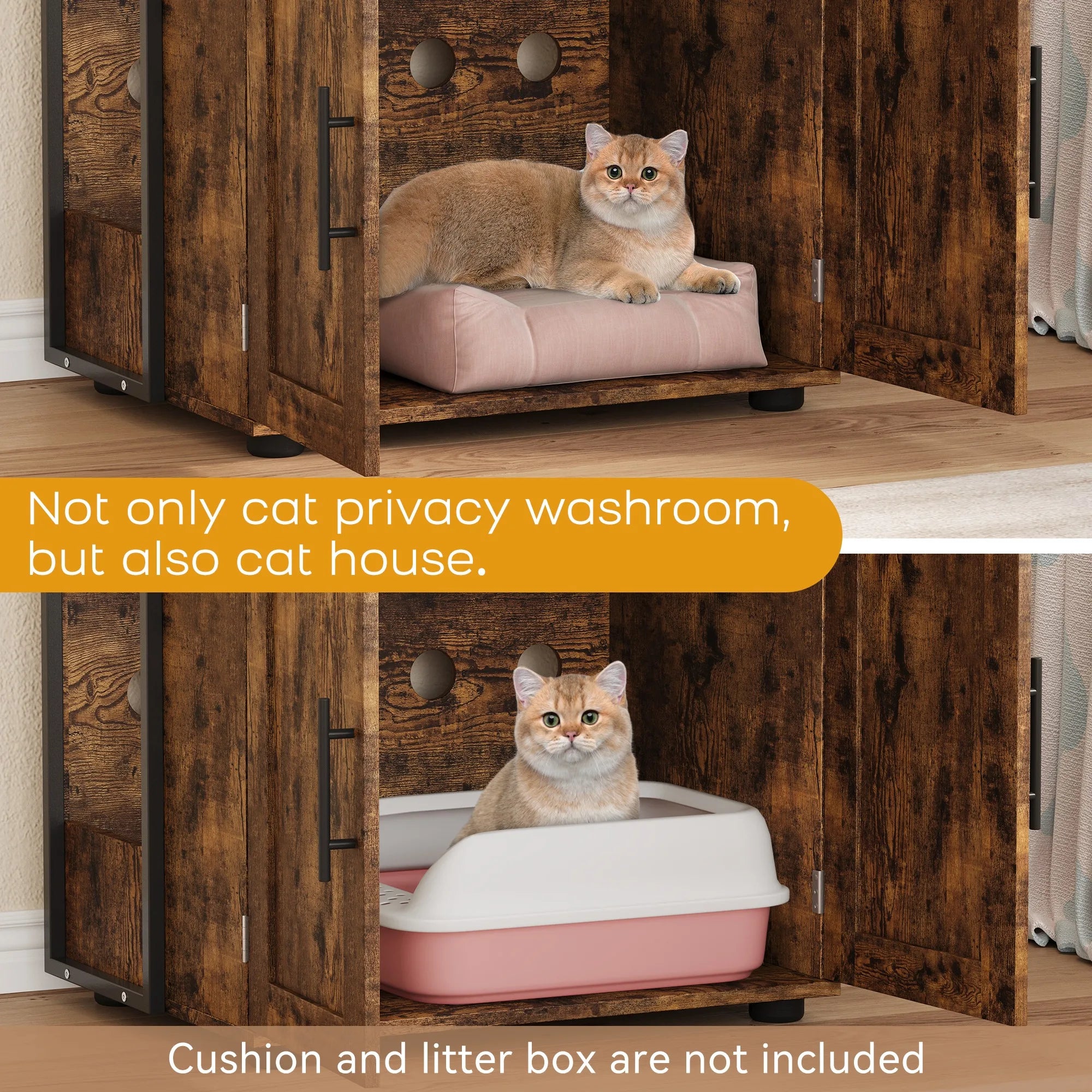 Cat Litter Box Enclosure with 2-Tier Storage Shelves