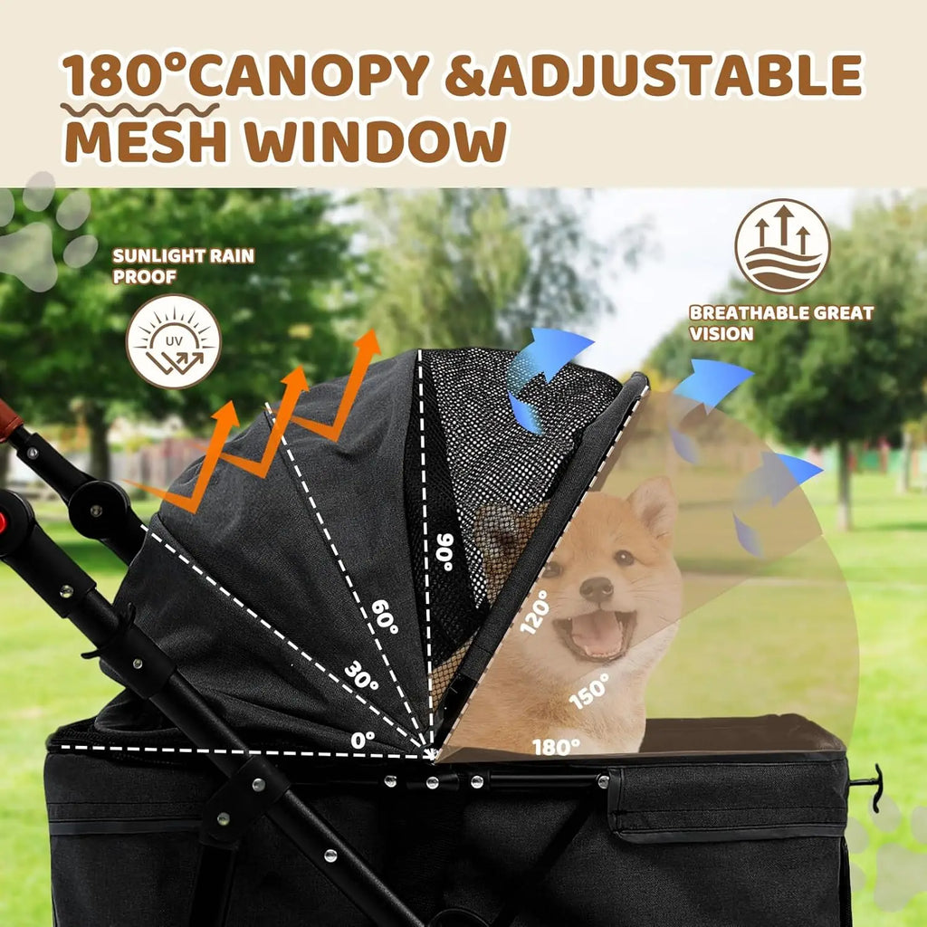 All-Terrain 4-Wheel Double Pet Stroller for 2 Small Dogs with Canopy & Cup Holder