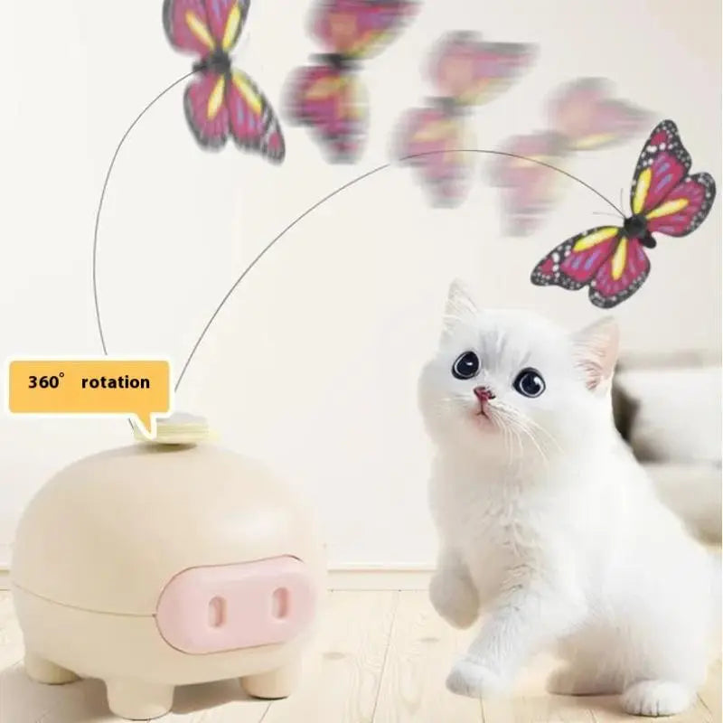 Electric Rotating Cute Pig & Butterfly Cat Teaser Toy — Intelligent Auto-Spinning Interactive Toy