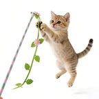 Felt Flower & Leaf Teaser Wand — Gentle Long Play Stick for Kittens