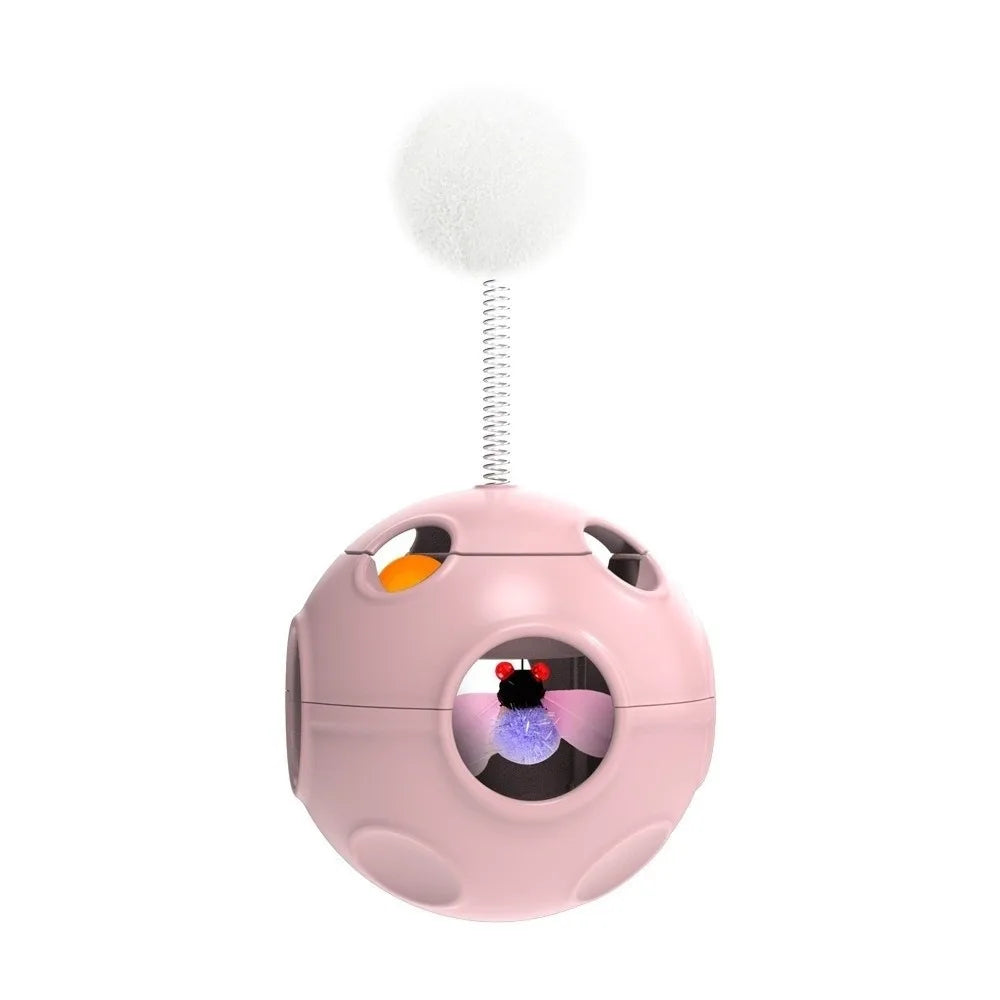 Auto-Rotating Spring Cat Toy with Feather & Bell — Self-Righting Tumbler