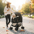 Lightweight Foldable Pet Carrier with Full-Rotation Wheels & Detachable Carrier for Dogs & Cats