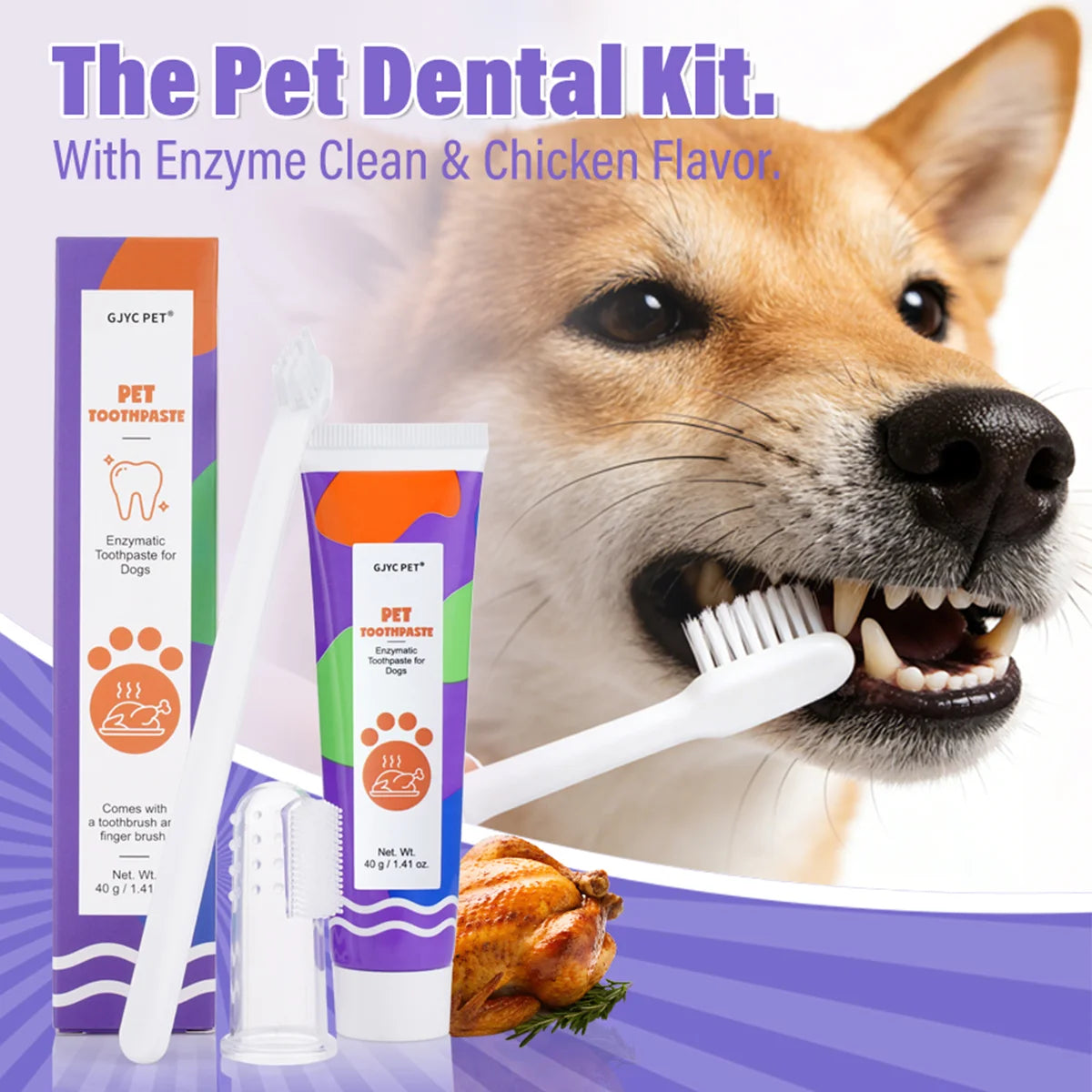 Enzymatic Dental Care Kit with Finger Brush — Roast Chicken Flavor