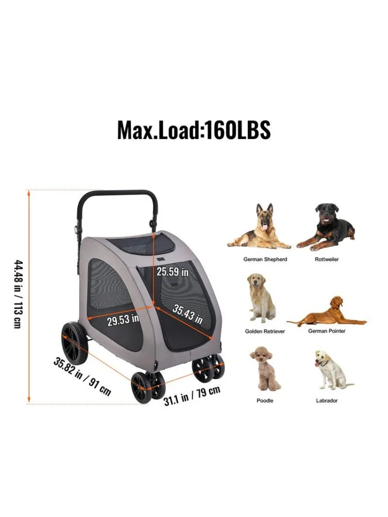 Heavy-Duty 4-Wheel Pet Stroller & Dog Carrier with 160 lb Weight Capacity