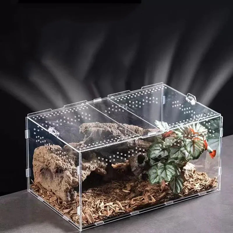 Acrylic Reptile Breeding Box — Magnetic Anti-Escape Feeding Cage