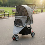 3-Wheel Single-Button Foldable Pet Carriage for Dogs & Cats — Lightweight Breathable Mesh Carrier