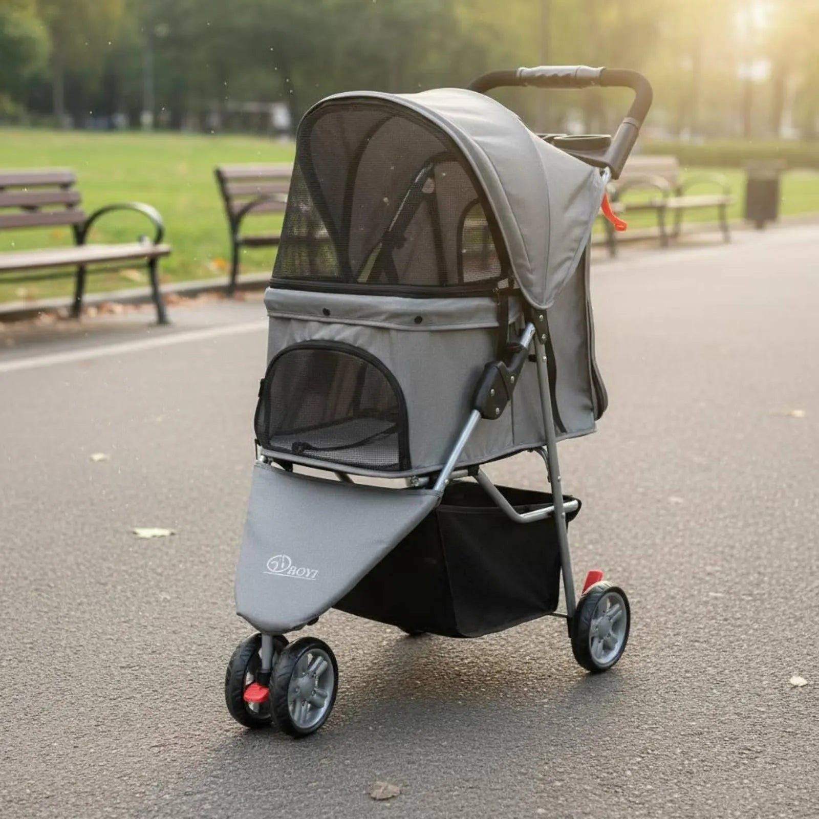 3-Wheel Single-Button Foldable Pet Carriage for Dogs & Cats — Lightweight Breathable Mesh Carrier