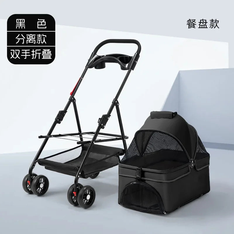 Foldable 4-Wheel Eco-Friendly All-Season Pet Stroller with Oxford & Metal Frame — Up to 37 lbs