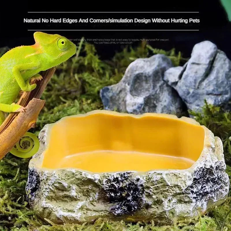 Resin Reptile Feeding & Water Bowl — Terrarium Dish for Reptiles & Amphibians