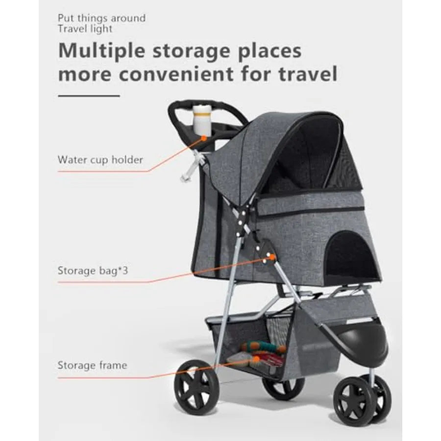 OS MOTOR 3-Wheel Portable Foldable Jogger Pet Stroller for Small & Medium Dogs, Cats & Puppies