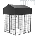 Outdoor Dog Kennel Run with Canopy Cover & Ground Stakes