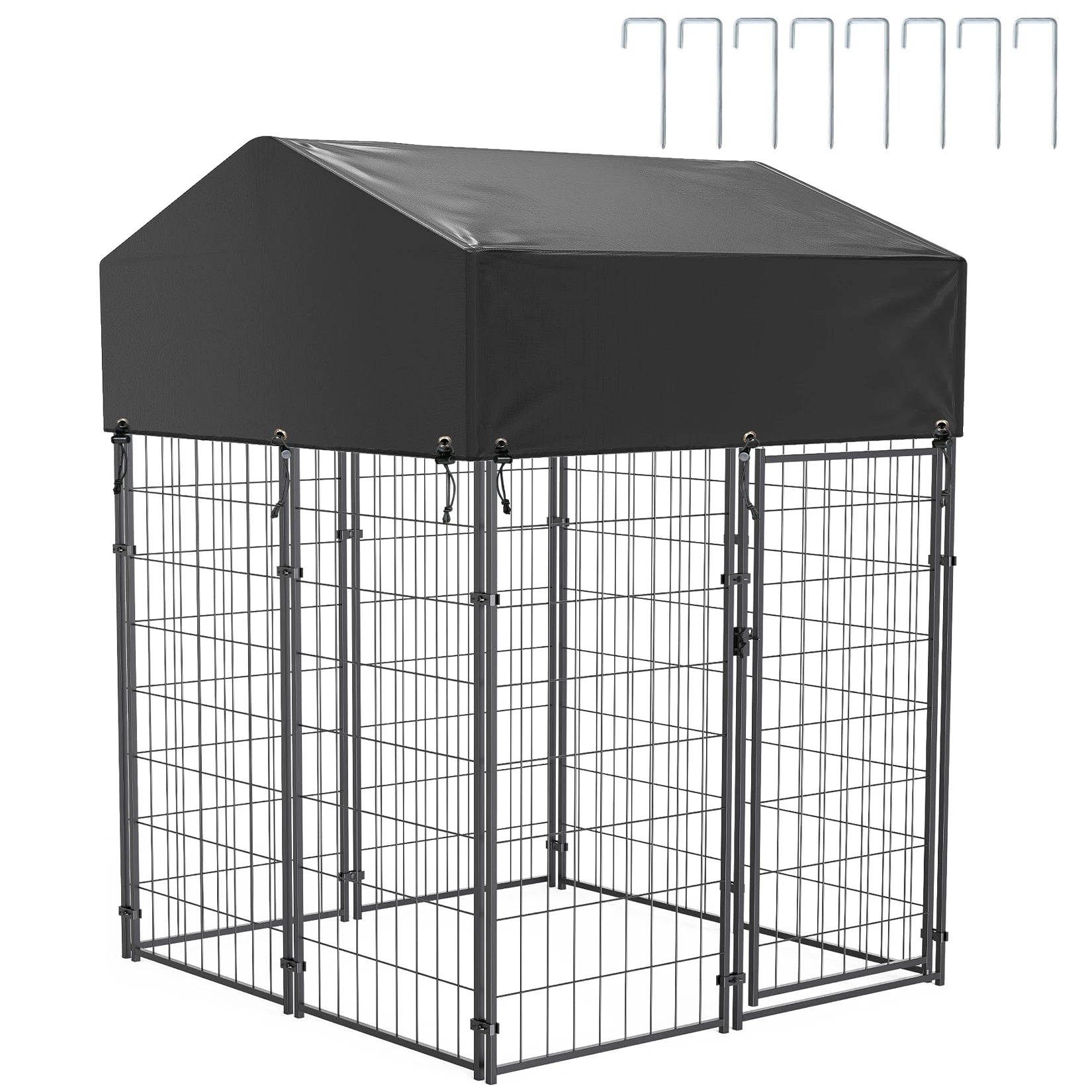 Outdoor Dog Kennel Run with Canopy Cover & Ground Stakes