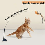 Bird Feather Cat Teaser Wand — Suction-Mount, Flexible Steel Wire