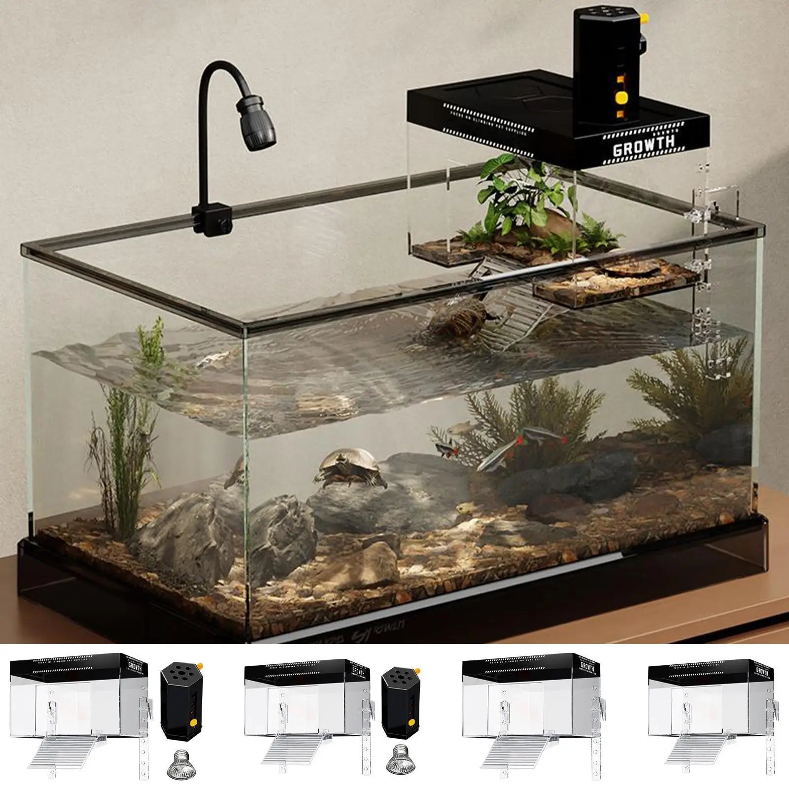 Over-Tank Turtle Basking Platform — Anti-Slip Ramp & 360° Viewing Dock