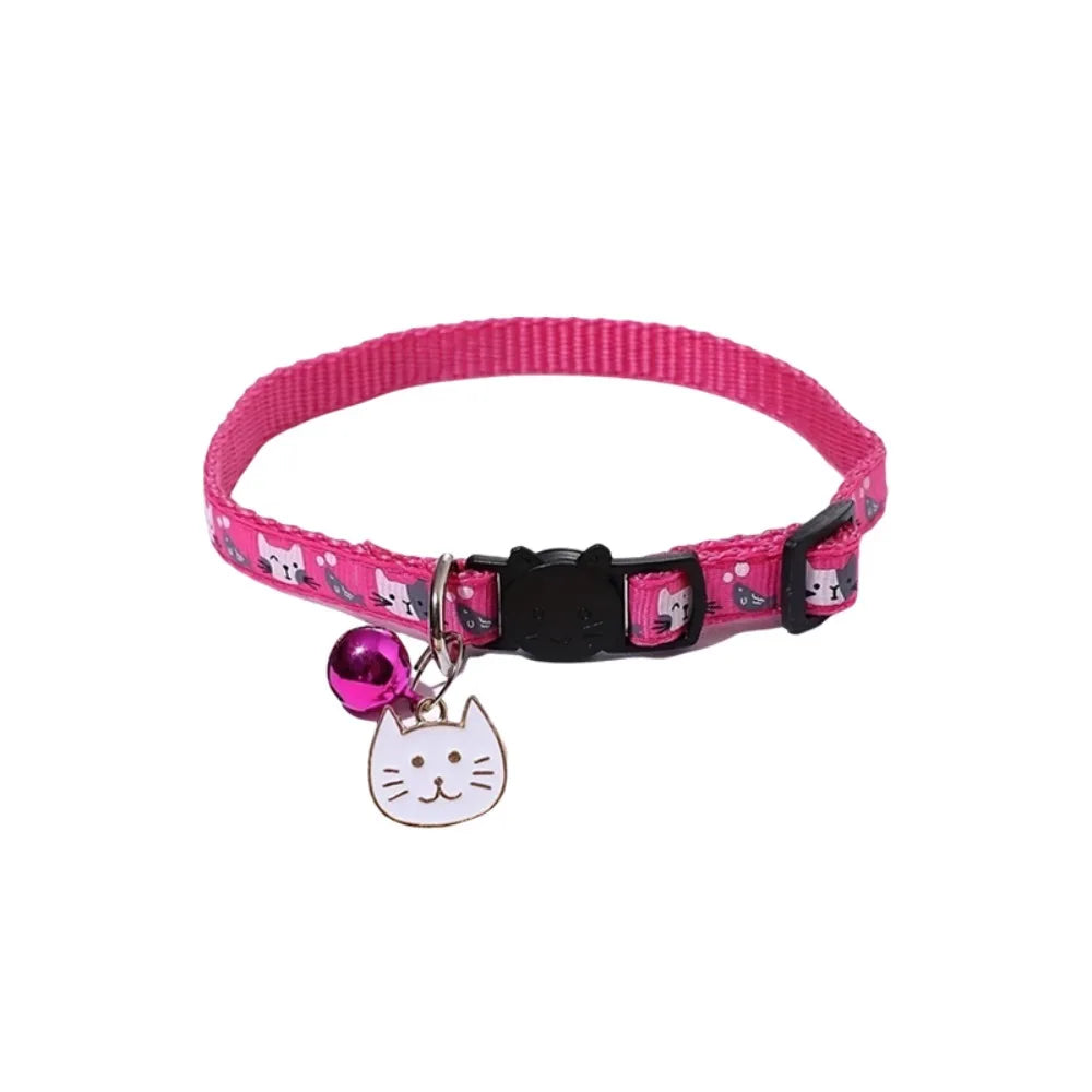 Quick-Release Safety Cat Collar — Cat Face Pendant & Bell