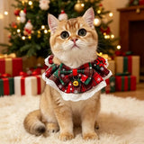 Christmas Snowflake Plaid Pet Bib Collar (Lace Bowknot & Bell)