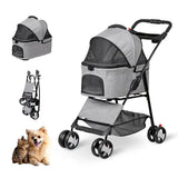 Pet Stroller 4 Wheels Dog Cat Stroller or Small Medium Dog Cats Carrier Jogger Travel oldable Puppy with Detachable Carrier