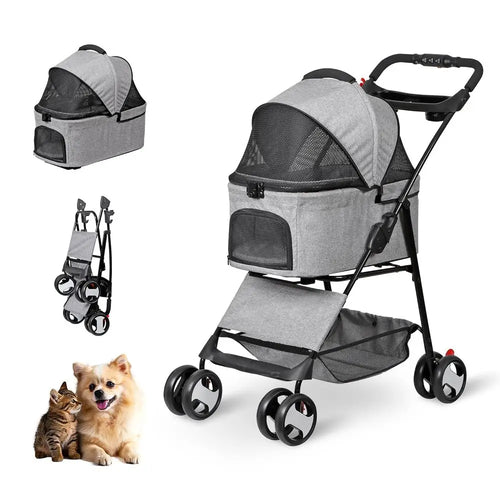 Pet Stroller 4 Wheels Dog Cat Stroller or Small Medium Dog Cats Carrier Jogger Travel oldable Puppy with Detachable Carrier