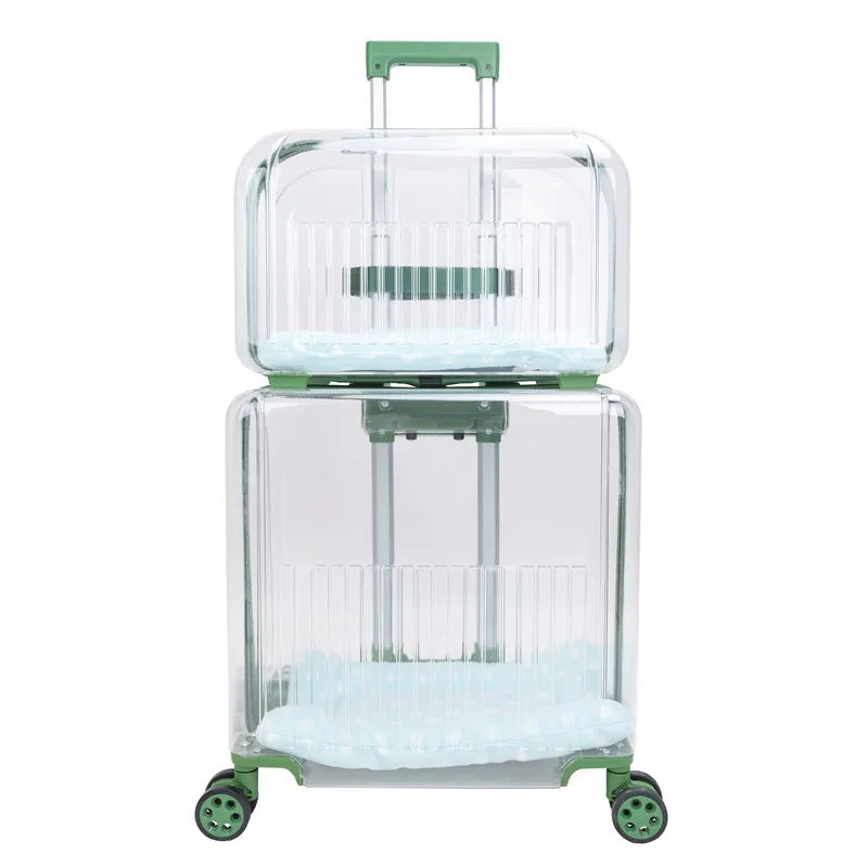 Portable Car-Mount Double-Layer Transparent Breathable Pet Suitcase Tour Bag for Cats & Dogs