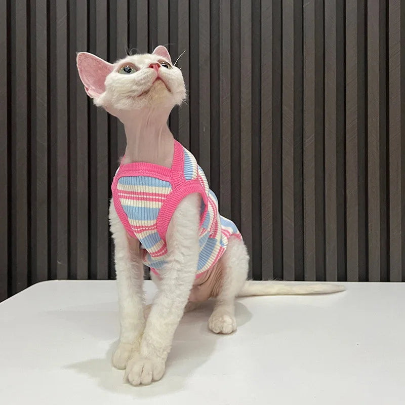 Striped Cat T-Shirt — Stretchy Breathable Slip-On Tank Top