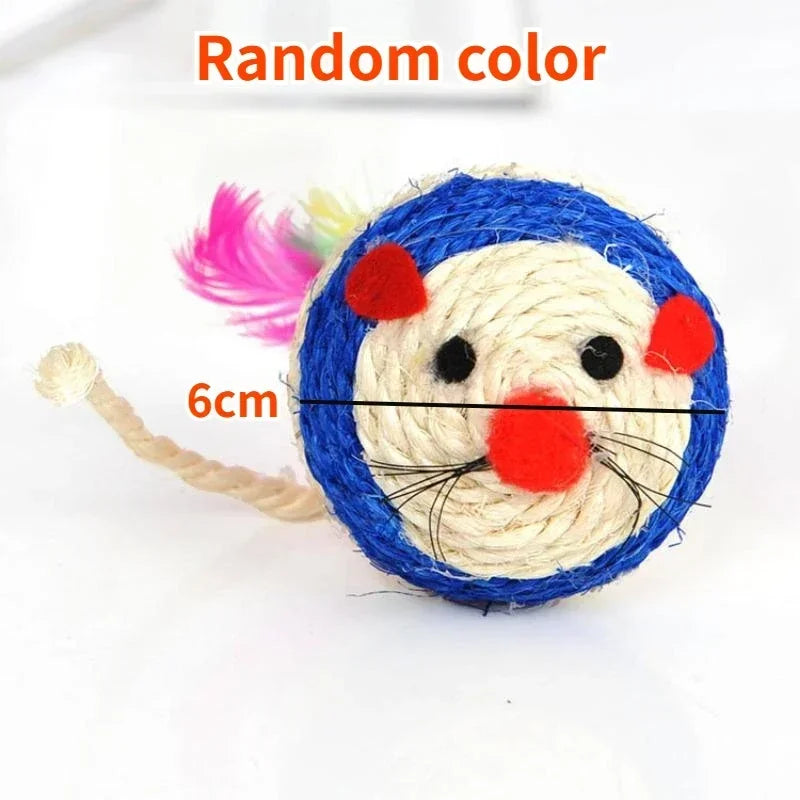 Sisal Feather Mouse Cat Toy Ball with Bell — Interactive Scratching & Chase Toy for Cats