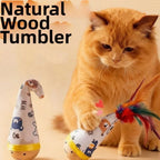 Cartoon Pattern Cat Tumbler Wobbler Toy with Feather — Bite-Resistant Kitten Wobble Ball