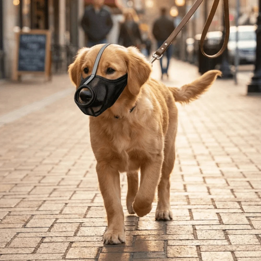 Breathable Mesh PVC Dog Muzzle (Washable, Adjustable, All Breeds)