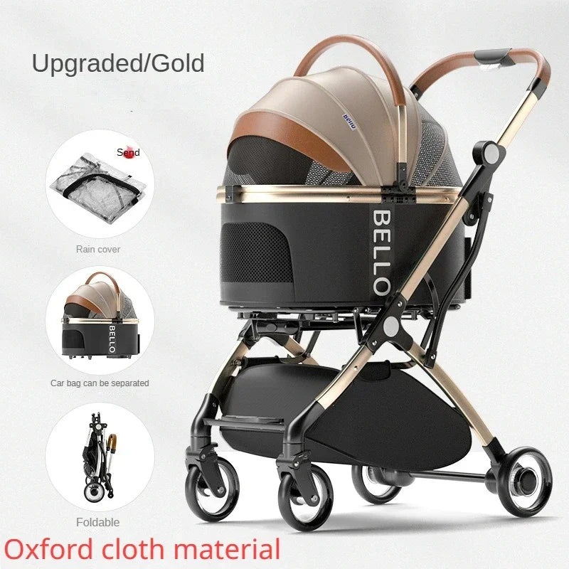 Aluminum Frame Foldable Pet Stroller Trolley with Separate Pet Bag