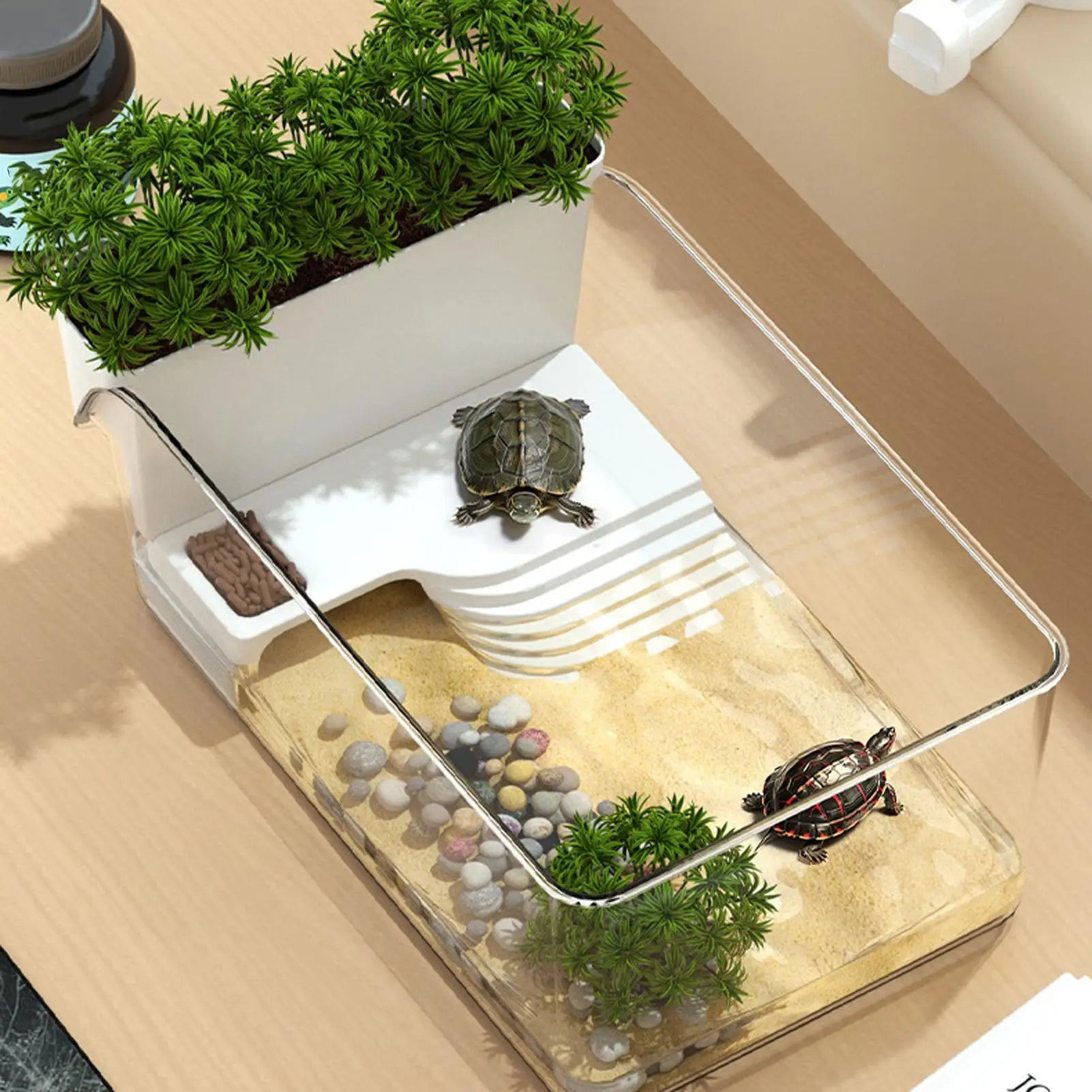 Compact Transparent Turtle Tank — Basking Habitat with Climbing Spot