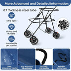 Lightweight Folding Double Pet Stroller for 2 Dogs or Cats with 4 Lockable Wheels