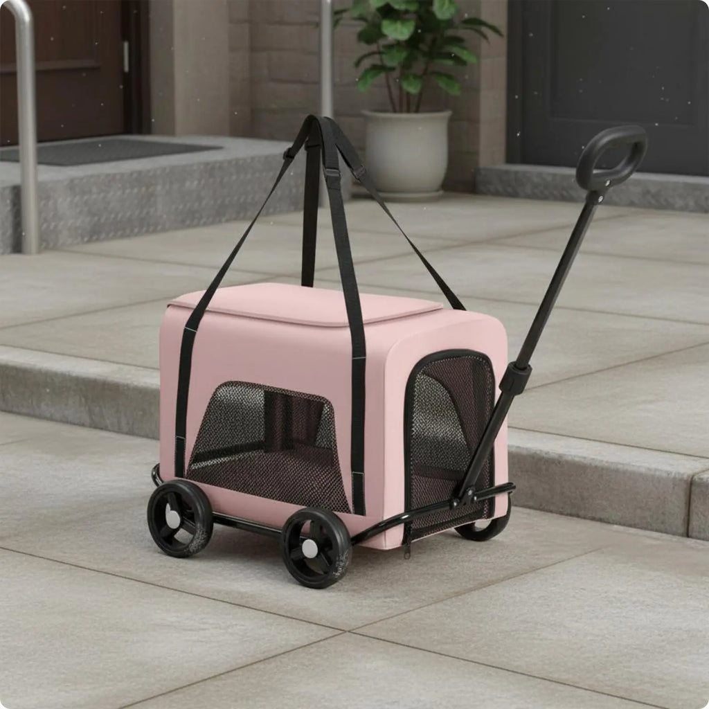 Breathable Mesh Foldable Pet Stroller with Telescoping Handle for Cats
