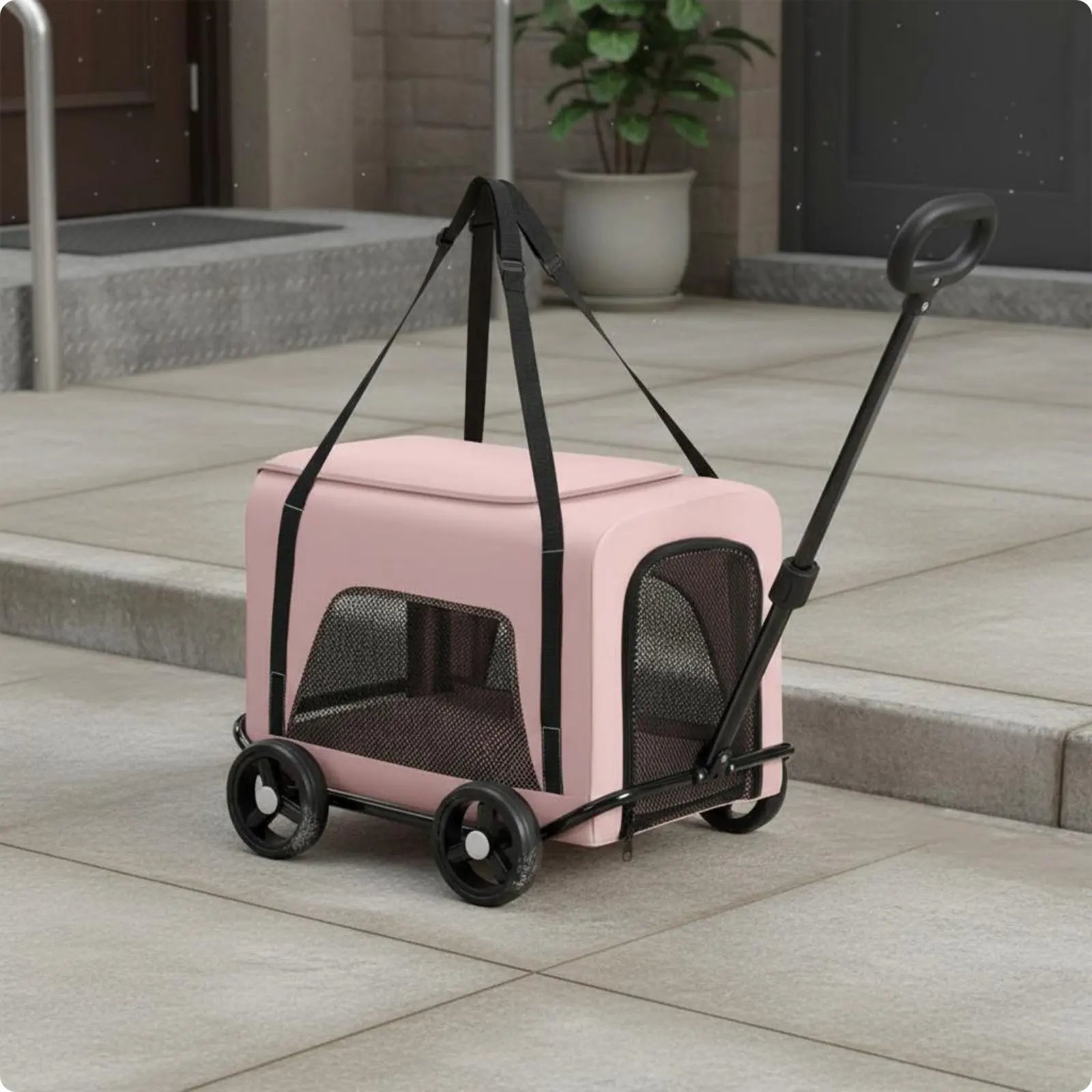 Breathable Mesh Foldable Pet Stroller with Telescoping Handle for Cats