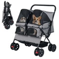 Foldable Double Pet Stroller with Adjustable Sunshade & Storage Basket