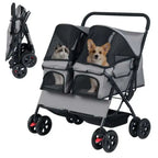 Foldable Double Pet Stroller with Adjustable Sunshade & Storage Basket