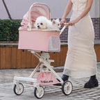Luxury PU Leather Foldable Cat & Dog Travel Stroller — Lightweight