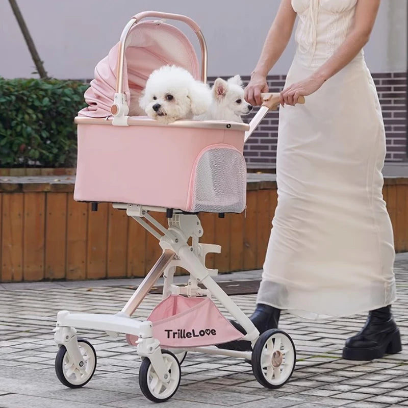 Luxury PU Leather Foldable Cat & Dog Travel Stroller — Lightweight