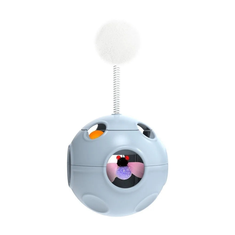 Auto-Rotating Spring Cat Toy with Feather & Bell — Self-Righting Tumbler