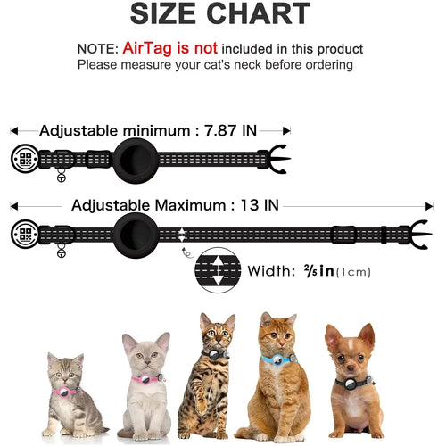 AirTag Cat Collar with Reflective Strip & QR Tag — Adjustable, Weather-Resistant Fit