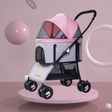 Luxury 3-in-1 Dog Travel Stroller Cat Puppy Carrier 4 Wheels Portable Folding Pet Strollers Elegant Transparent Detachable