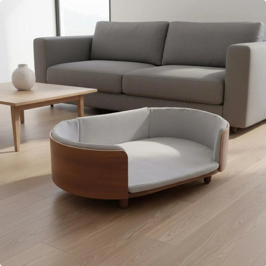 Oval Wooden Pet Sofa Bed with Removable Cover, All-Season