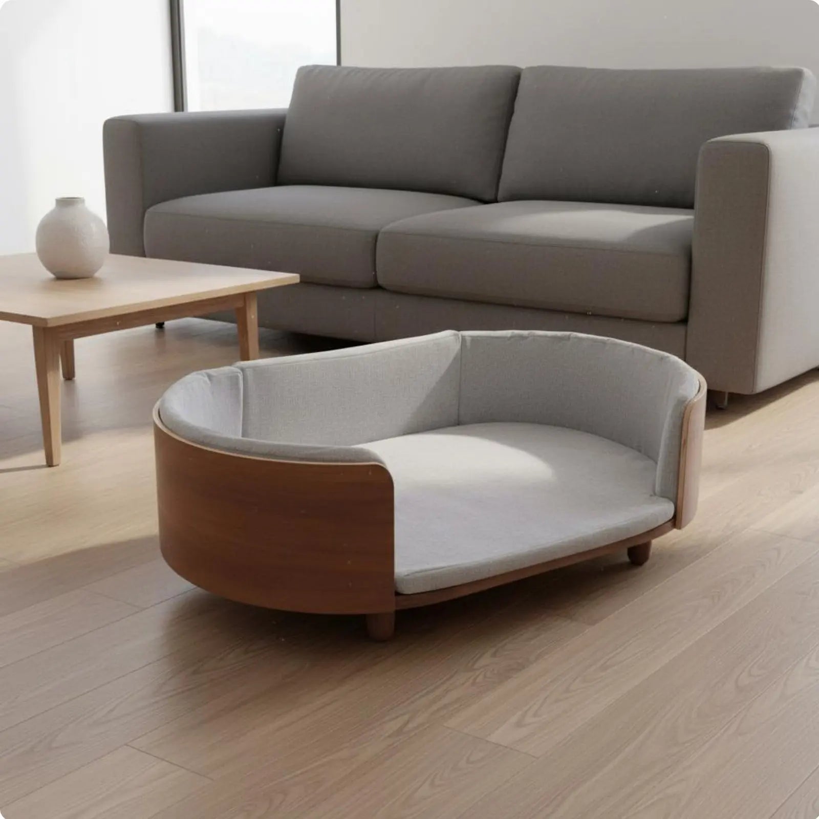 Oval Wooden Pet Sofa Bed with Removable Cover, All-Season