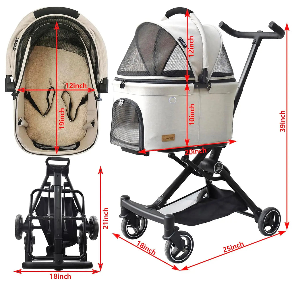 Upgraded 3-in-1 All-Terrain Lightweight Folding Pet Stroller with Detachable Carrier