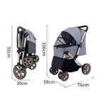 Foldable Pet Stroller Cart with Changeable Handle Configuration for Cats