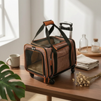 Mesh Ventilated Soft-Sided Rolling Pet Carrier with Breathable Windows for Travel & Errands