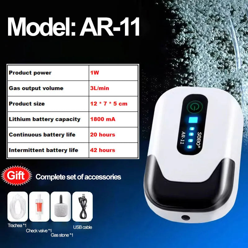 USB Rechargeable Portable Aquarium Aerator Pump (Outdoor Fishing)