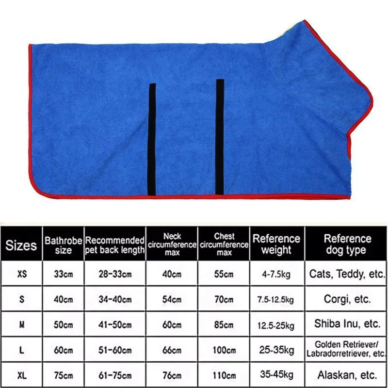 Absorbent Dog Towel Bathrobe — Soft 100% Cotton Wrap