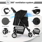 Waterproof Foldable 3-Wheel Pet Stroller with Removable Cage Carrier for Cats & Dogs