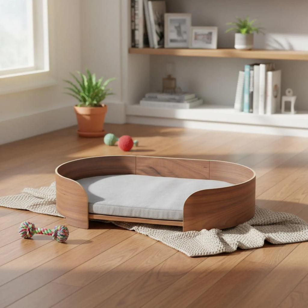 Oval Wooden Pet Sofa Bed with Removable Cover, All-Season